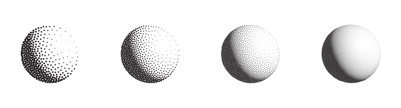 Dotwork 3D Spheres set. Grain texture effect vector