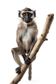 Monkey perched on branch, isolated on transparent background png