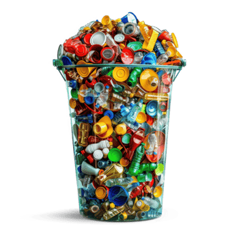 a glass container filled with various plastic items on transparent background png