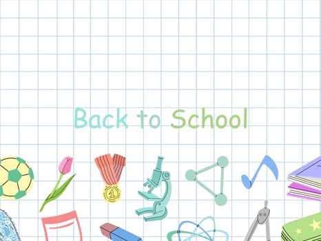 Back to School, flat style school supplies, template. Education Concept. Back to School. vector