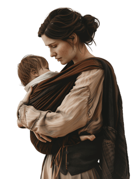 Mother carrying baby, isolated on a transparent background png