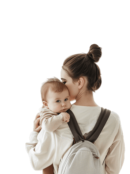 Mother carrying baby, isolated on a transparent background png