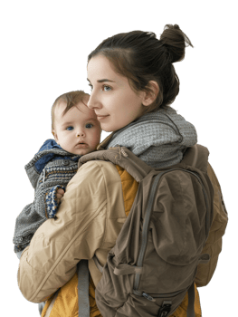 Mother carrying baby, isolated on a transparent background png