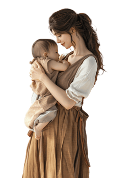 Mother carrying baby, isolated on a transparent background png