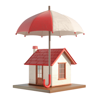 house with umbrella and red roof on transparent background png