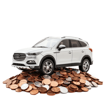 car model on top of coins on transparent background png