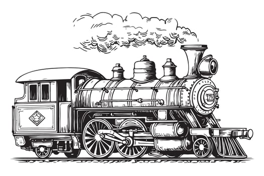 Retro steam locomotive on white background hand drawn sketch in doodle style illustration vector