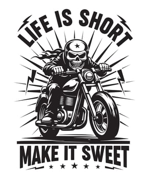 Fully editable EPS 10 Outline of Live is short Best One Biker T-Shirt Design an image suitable for T-shirts, Mugs, Bags, Poster Cards, and much more. The Package is 4500x5400px vector