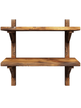 old-fashioned wooden shelf, set against a plain transparent background png