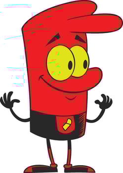 a cartoon character with red eyes and yellow hands vector