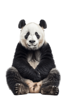 Panda seated alone against transparent backdrop png