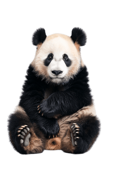 Panda seated alone against transparent backdrop png