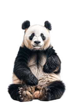 Panda seated alone against transparent backdrop png