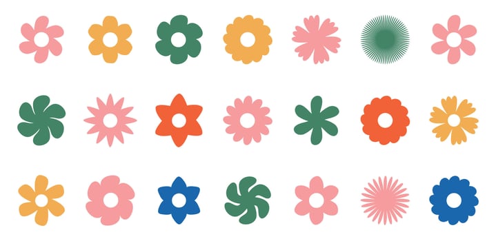 Set of various abstract flowers. Hand drawn doodles. Modern contemporary fashion illustration. Flat design, hand drawn cartoon, . vector