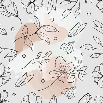 Seamless Pattern of Watercolor Leaves Branch and Flowers with Hand-Drawn Doodle Scribble vector