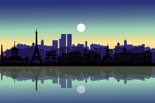Paris City Skyline Silhouette blue sunset Background. illustration vector