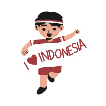 A cartoon boy holding a sign that says i love indonesia png