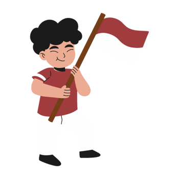 Boy holding Indonesian flag illustration png