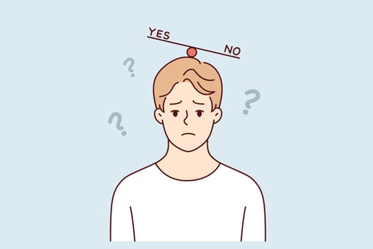 Mental swing for psychologically unstable man who is thinking about difficult question vector