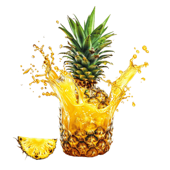 pineapple with a splash of juice, isolated against a transparent background png