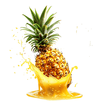 pineapple with a splash of juice, isolated against a transparent background png