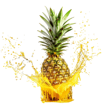 pineapple with a splash of juice, isolated against a transparent background png