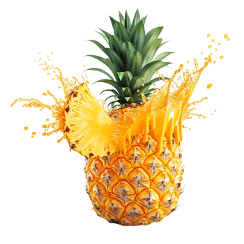 pineapple with a splash of juice, isolated against a transparent background png