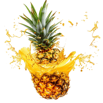 pineapple with a splash of juice, isolated against a transparent background png