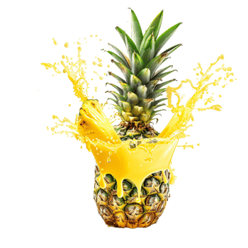 pineapple with a splash of juice, isolated against a transparent background png