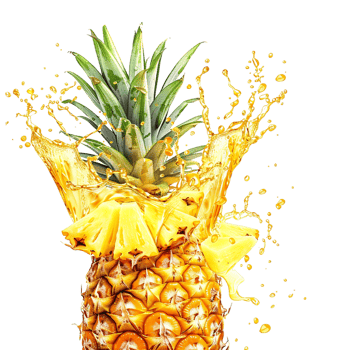 pineapple with a splash of juice, isolated against a transparent background png
