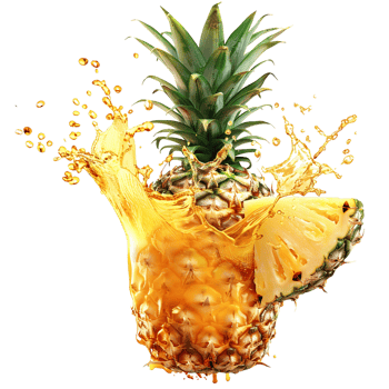 pineapple with a splash of juice, isolated against a transparent background png