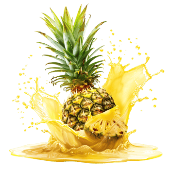 pineapple with a splash of juice, isolated against a transparent background png
