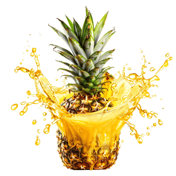 pineapple with a splash of juice, isolated against a transparent background png
