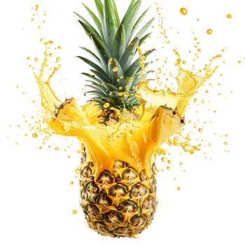 pineapple with a splash of juice, isolated against a transparent background png