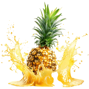 pineapple with a splash of juice, isolated against a transparent background png
