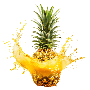pineapple with a splash of juice, isolated against a transparent background png