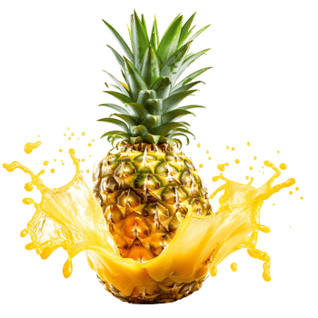 pineapple with a splash of juice, isolated against a transparent background png