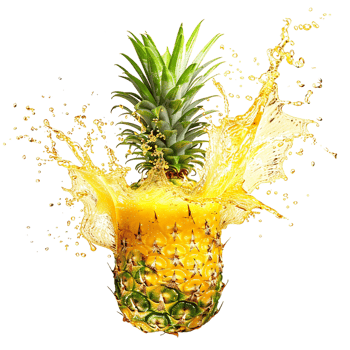 pineapple with a splash of juice, isolated against a transparent background png