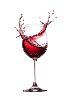 Wine glass with red wine splash, isolated on transparent png