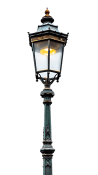 Vintage lamp post isolated against transparent backdrop in a vertical orientation png
