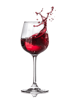 Wine glass with red wine splash, isolated on transparent png