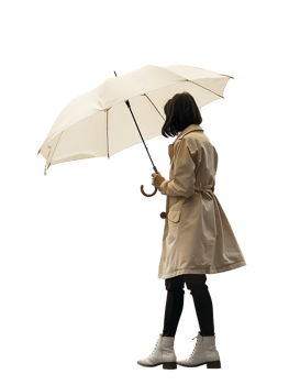 Woman with umbrella, isolated against a transparent background png