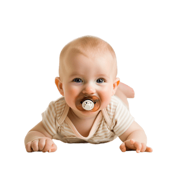 smiling baby lying on the floor with a pacifier in its mouth png