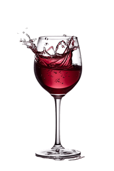 Wine glass with red wine splash, isolated on transparent png