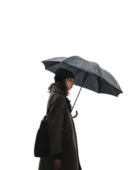 Woman with umbrella, isolated against a transparent background png