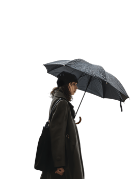 Woman with umbrella, isolated against a transparent background png