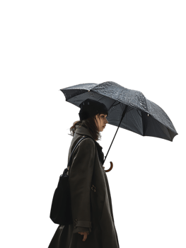 Woman with umbrella, isolated against a transparent background png