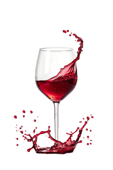 Wine glass with red wine splash, isolated on transparent png