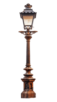 Vintage lamp post isolated against transparent backdrop in a vertical orientation png