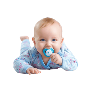 smiling baby lying on the floor with a pacifier in its mouth png